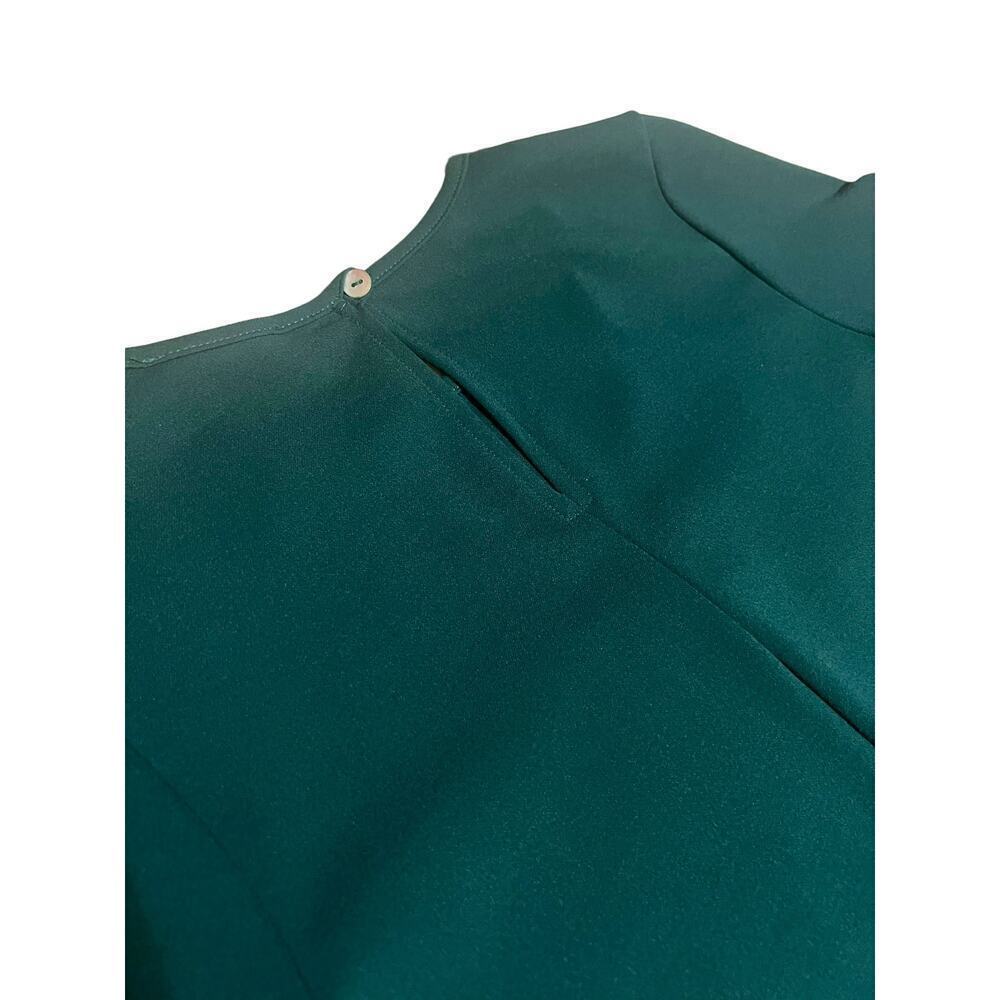 Les Amis Boutique Green Shift Dress Ruffle Short Bell Sleeve Size Medium Knee - Picture 6 of 13